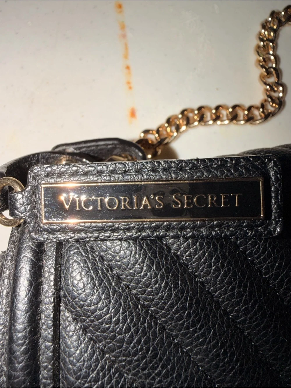 Victoria's Secret Black Quilted Crossbody with Gold Chain